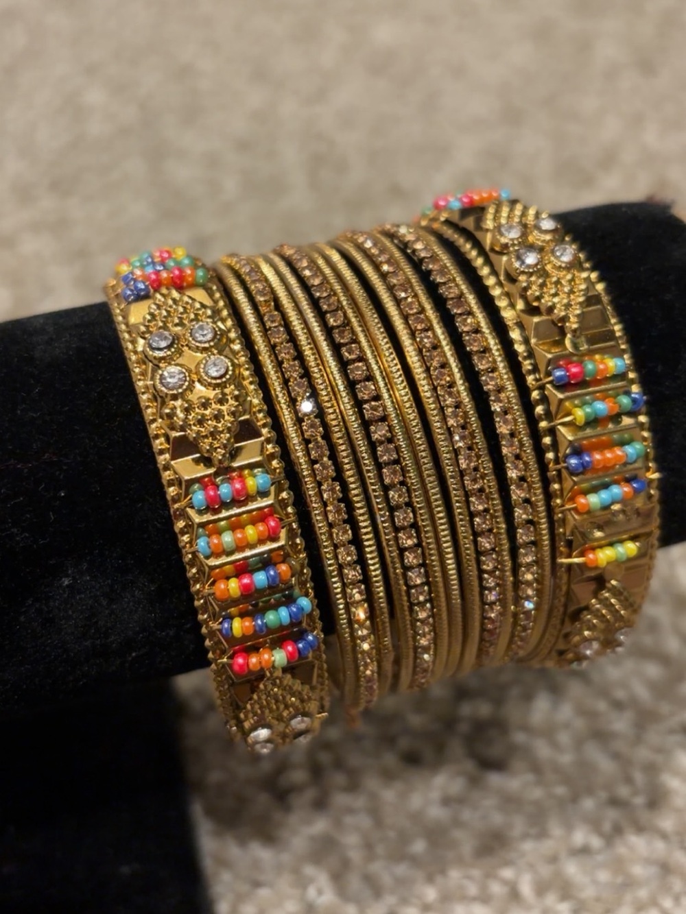 Gold-Tone Multicolor Beaded Stack Bracelet Set 2.8 size